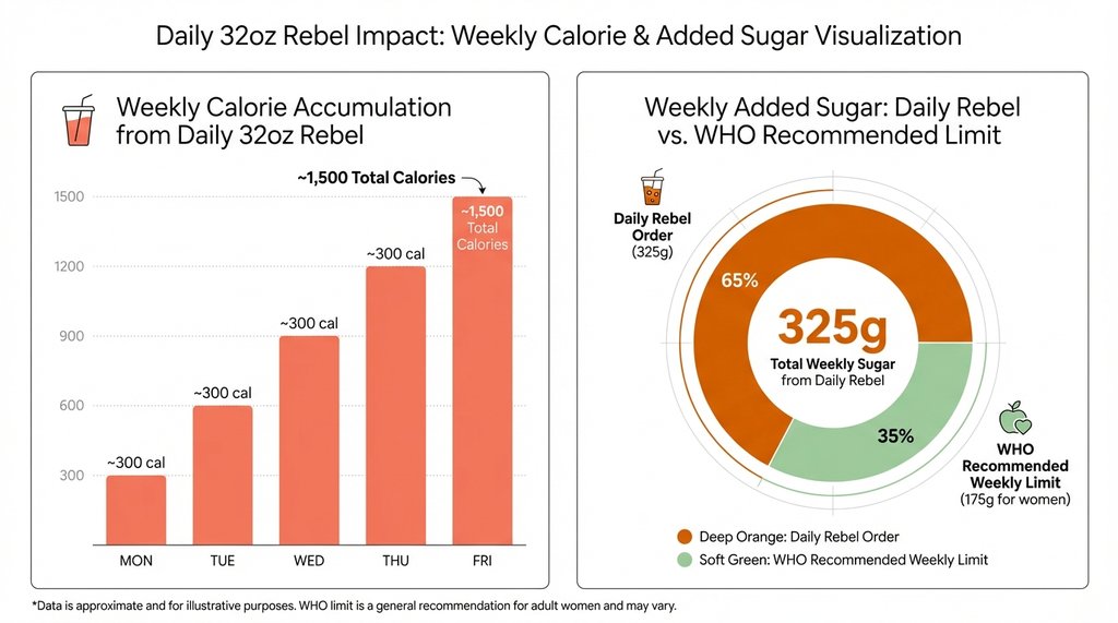 Weekly Calorie and Sugar Impact Infographic for Daily 7 Brew Orders