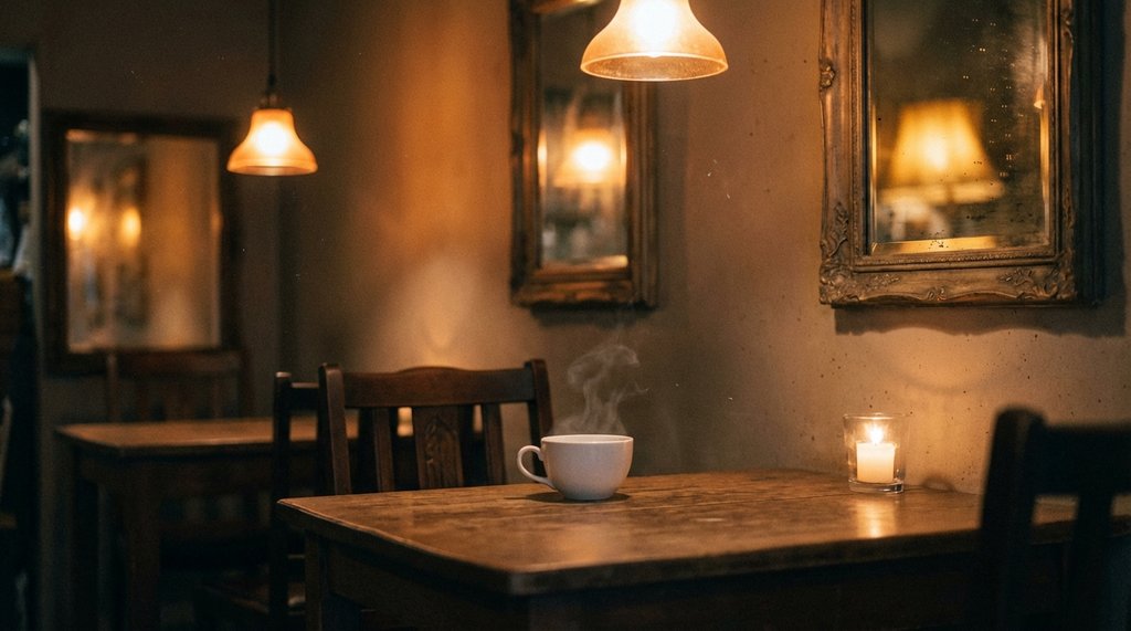 A dimly lit Japanese café frozen in time