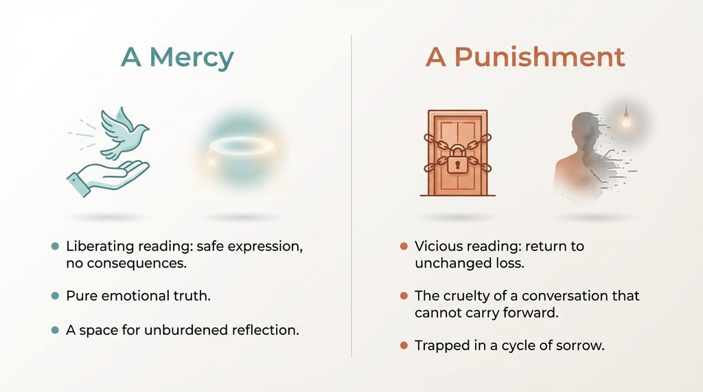 Infographic comparing two reader interpretations of the café's rules