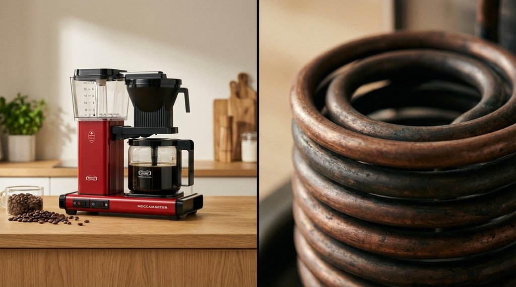 Technivorm Moccamaster KBGV Select with exposed copper boiler coil detail