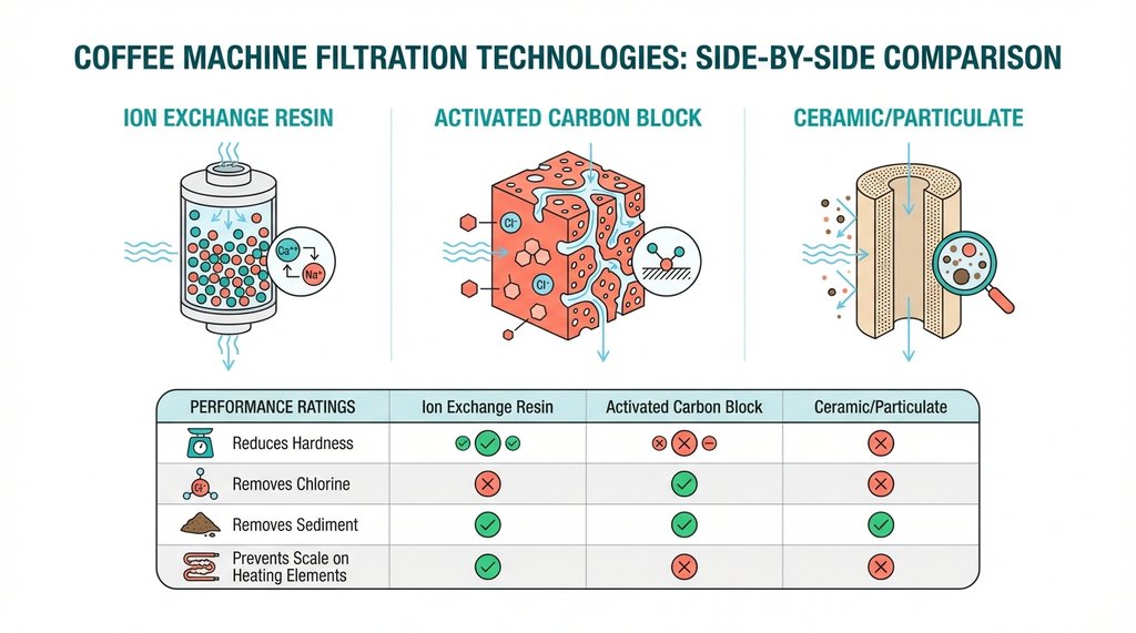 Comparison infographic of three coffee machine filter types