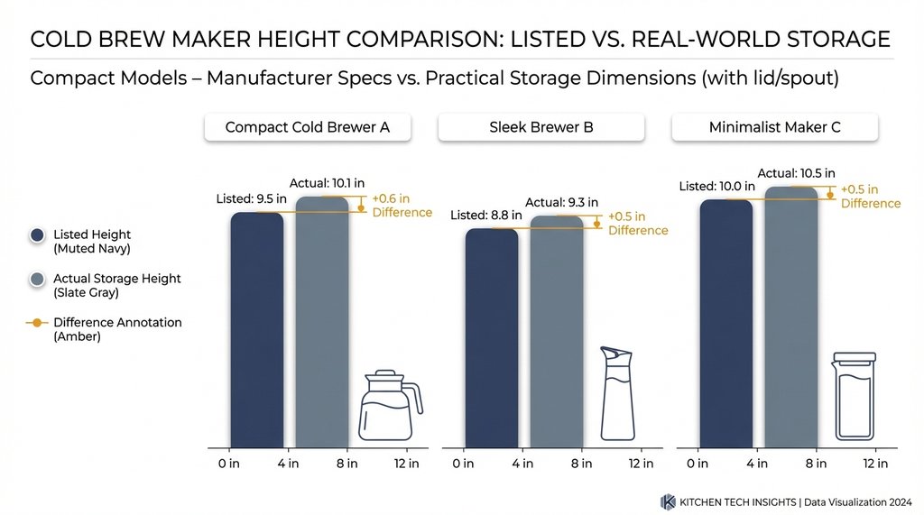 Infographic comparing listed vs actual cold brew maker heights
