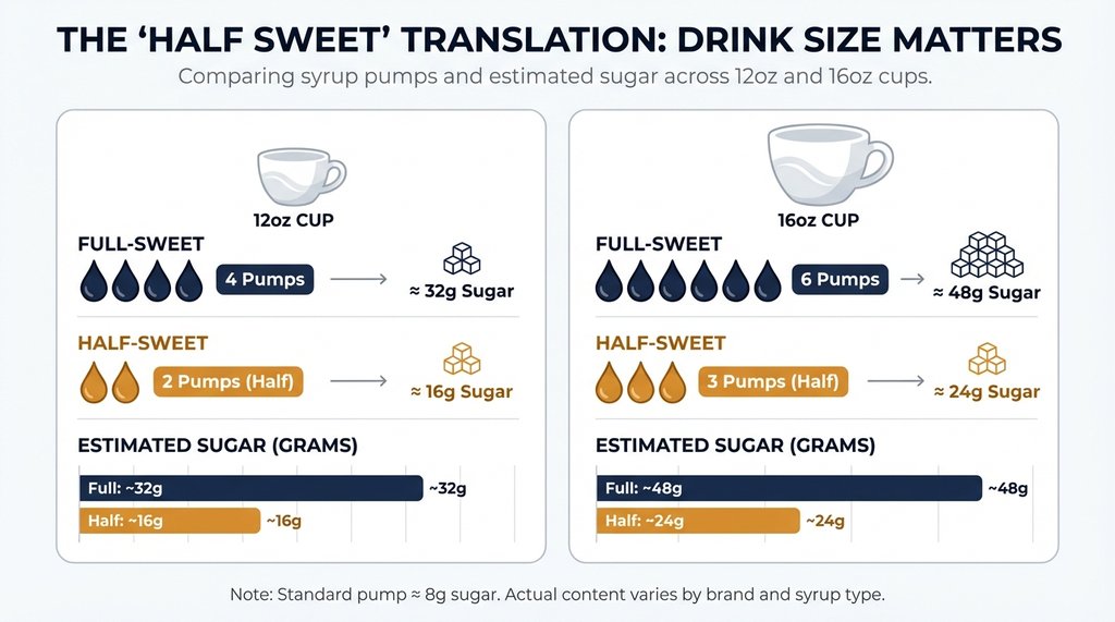 Infographic Comparing Syrup Pumps by Drink Size at a Specialty Coffee Shop