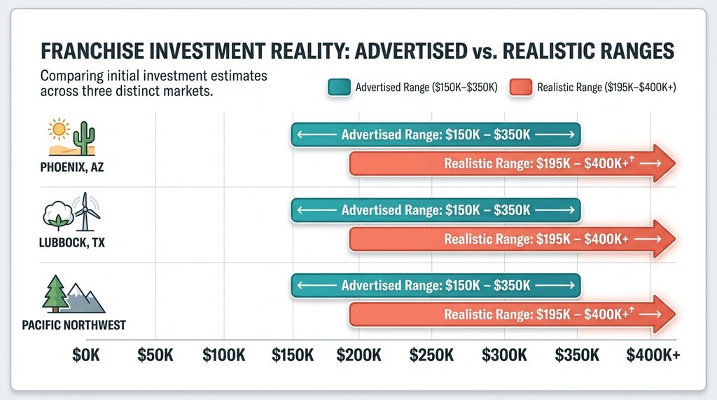 Franchise investment cost range comparison infographic
