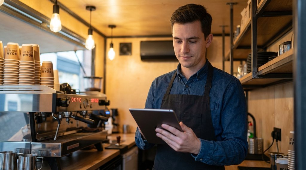 Drive-thru coffee shop general manager at work