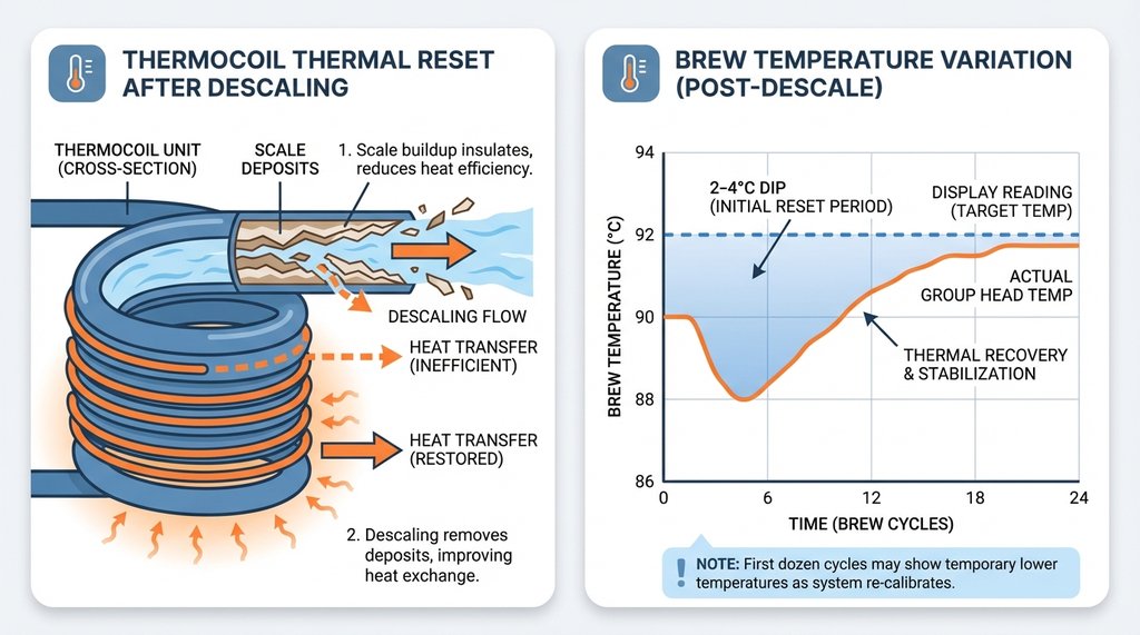 Infographic explaining thermocoil thermal reset after descaling