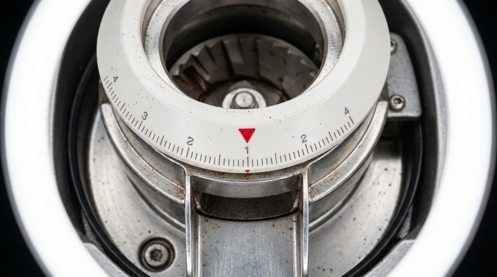 Close-up of Breville Barista Express internal burr collar and hash marks