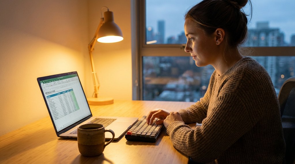 Solo creator analyzing platform fees on a laptop with a spreadsheet