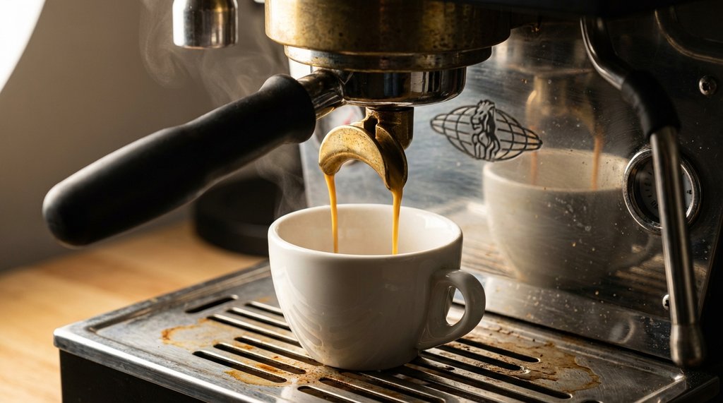 Espresso shots being pulled on a professional machine