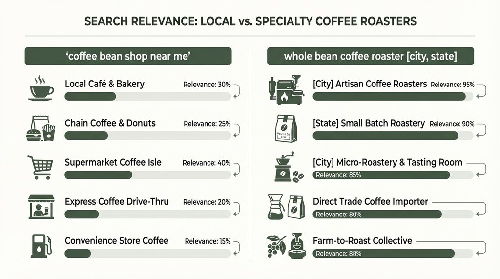 Infographic comparing coffee search query effectiveness