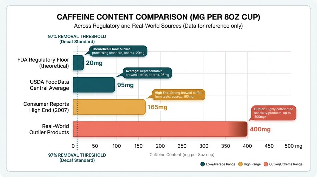Infographic showing decaf caffeine range vs consumer expectations