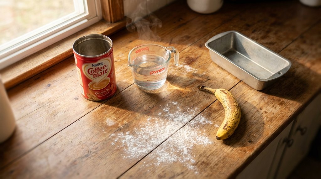 Coffee Mate powder with baking ingredients on a kitchen counter