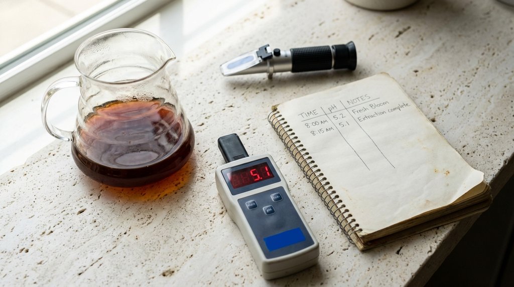 Coffee pH Testing Setup on Office Counter