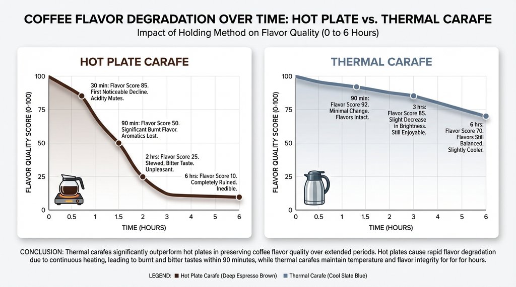 Hot Plate vs Thermal Carafe Coffee Degradation Comparison Chart