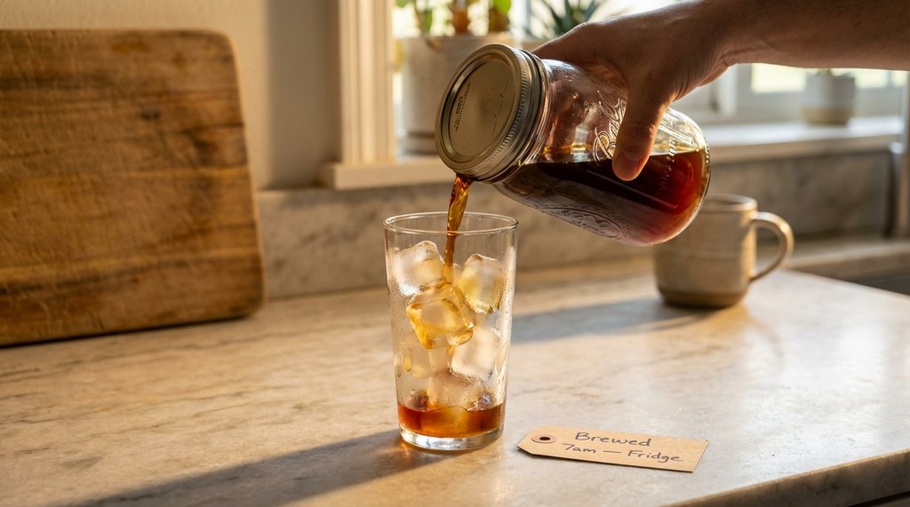 Day-Old Refrigerated Coffee Poured Over Ice
