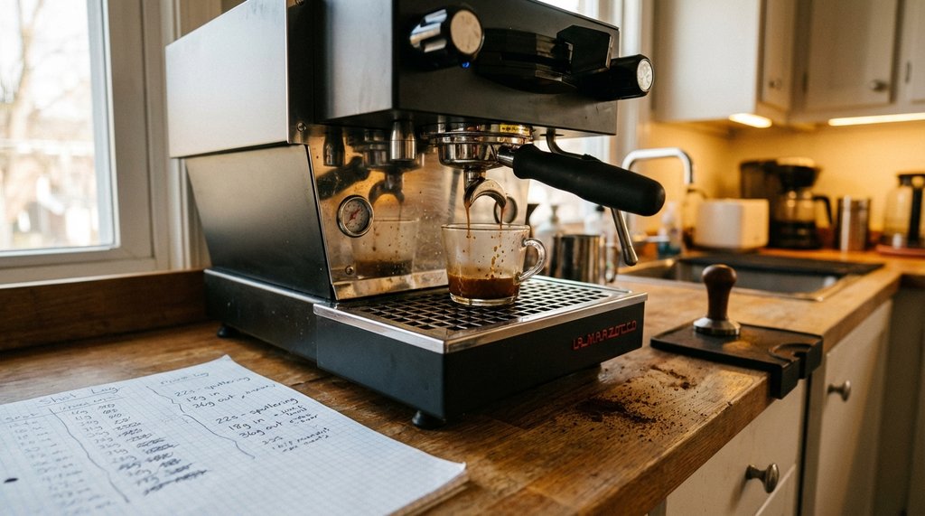 Home espresso setup with inconsistent shot timing