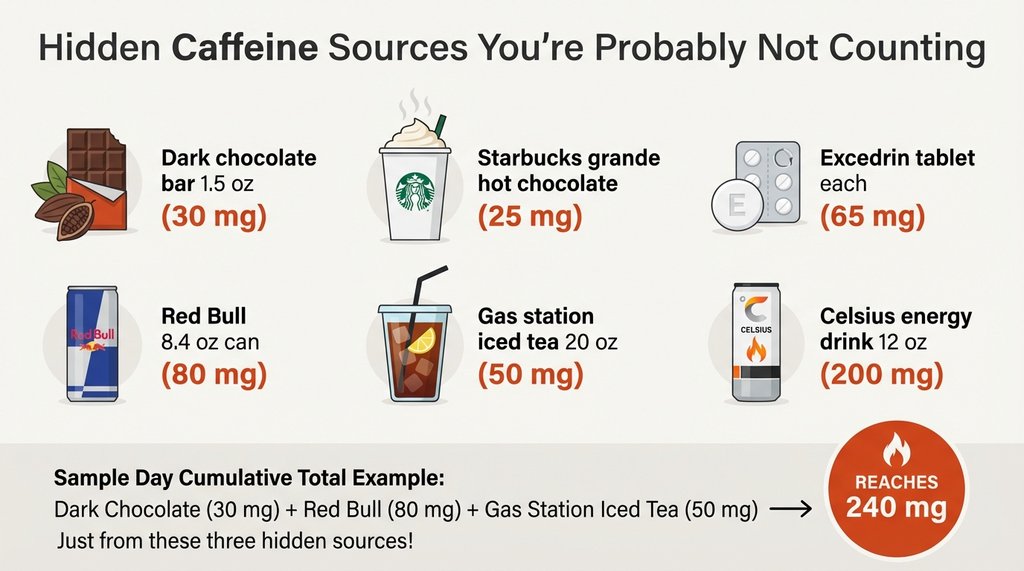 Infographic of hidden caffeine sources teenagers commonly consume