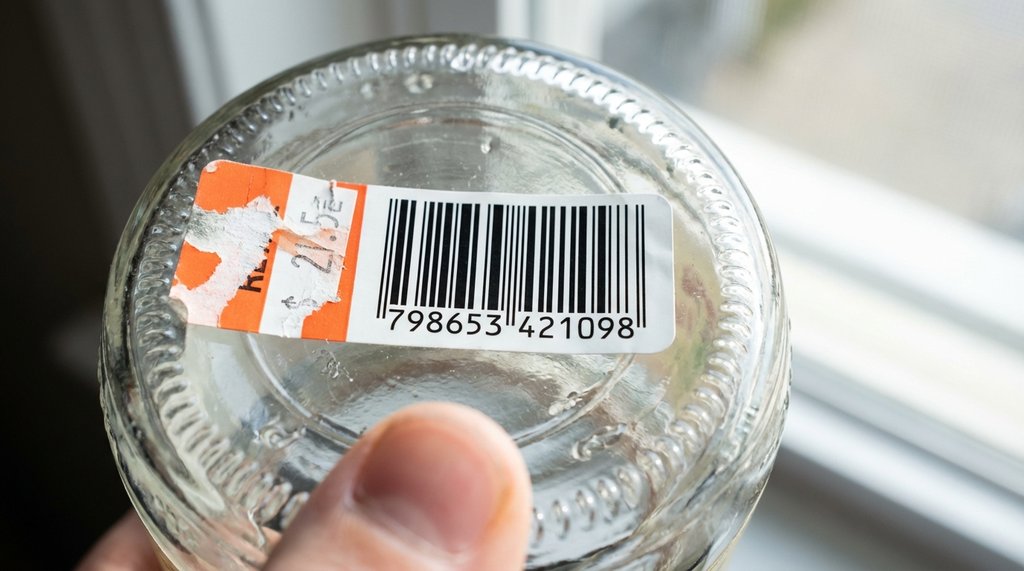Close-up of bottom of coffee jar showing UPC barcode