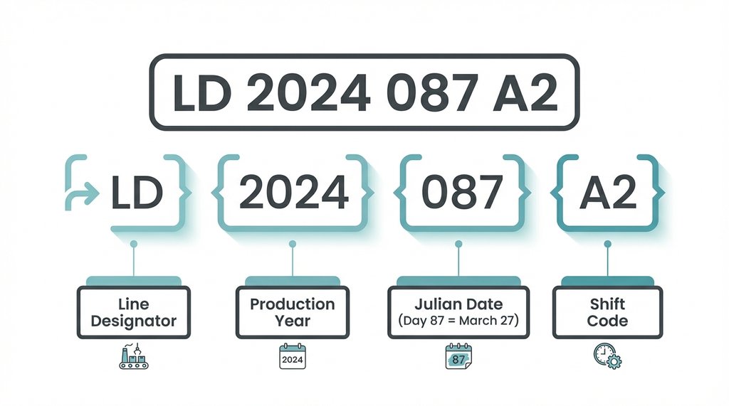 Infographic diagram breaking down a product lot code format