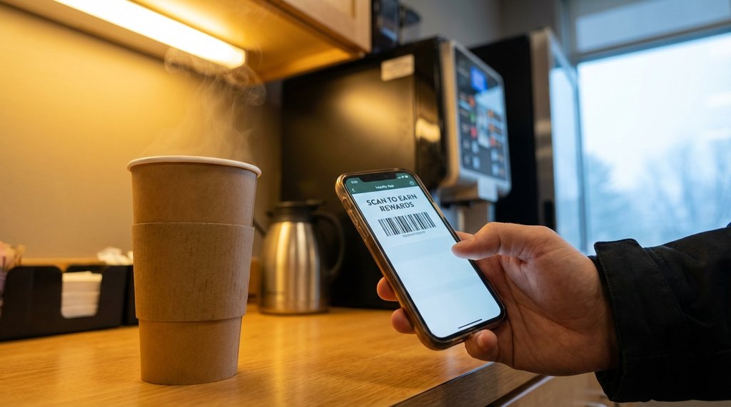 Loyalty app barcode scan for free coffee