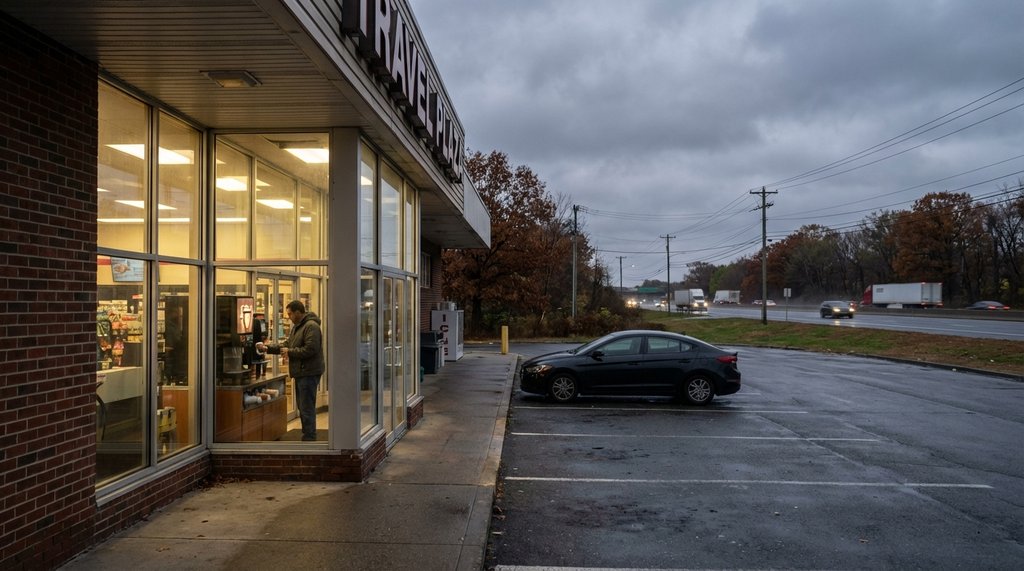 Road trip highway stop coffee scene