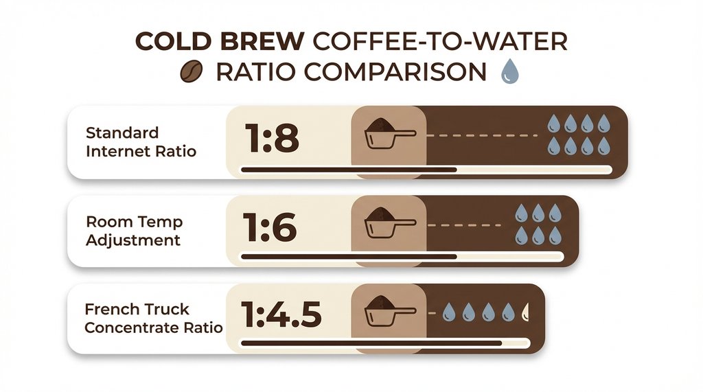 Infographic comparing cold brew coffee-to-water ratios