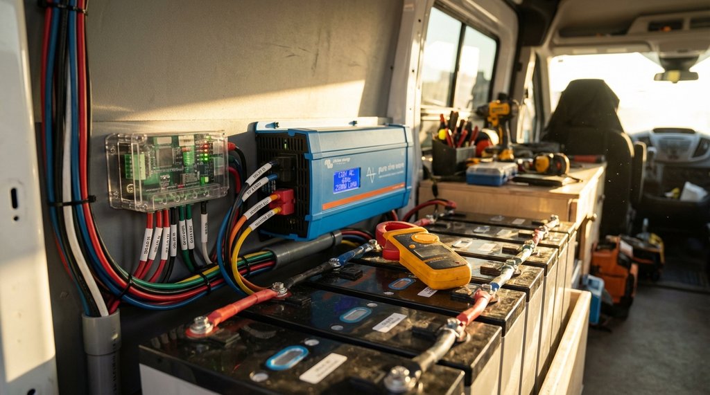 Van electrical system with inverter and battery bank