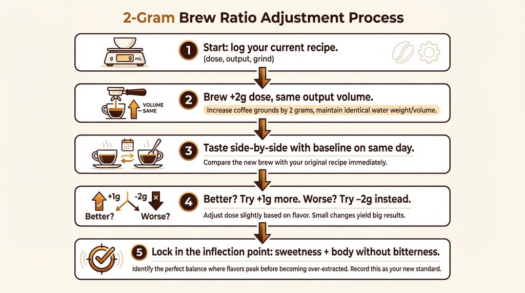 Step-by-step infographic for the 2-gram dose adjustment process