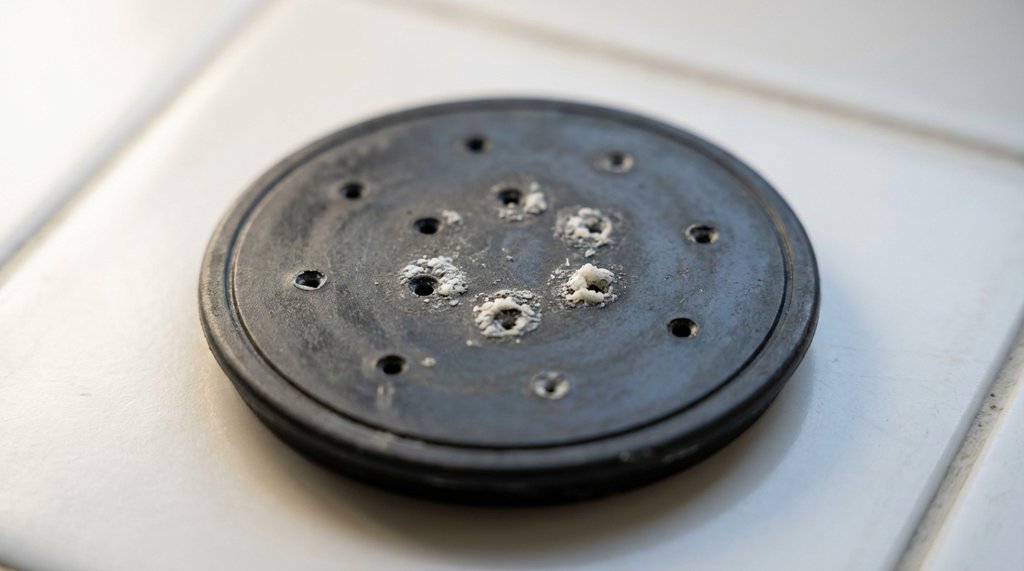 Macro photo of a Technivorm Moccamaster showerhead with scale-blocked holes