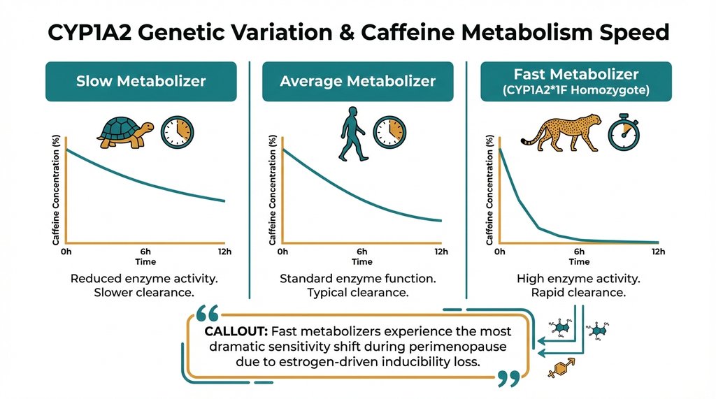 Infographic on CYP1A2 genetic variation and caffeine metabolism