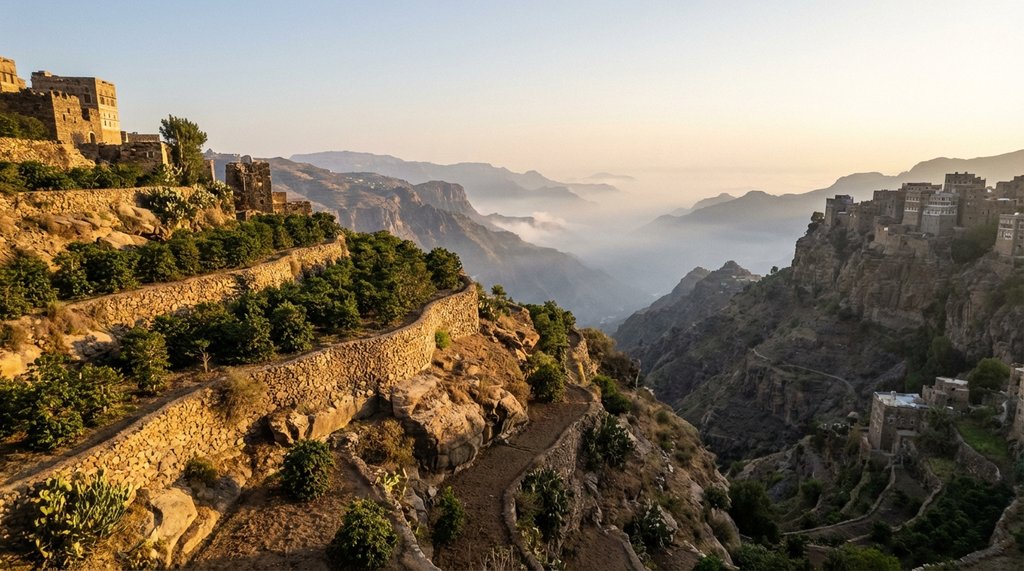 Terraced coffee farms in the Haraz mountains of Yemen