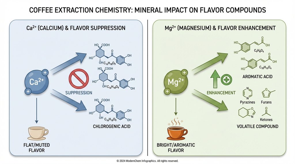 Calcium vs magnesium ions effect on coffee flavor compounds diagram