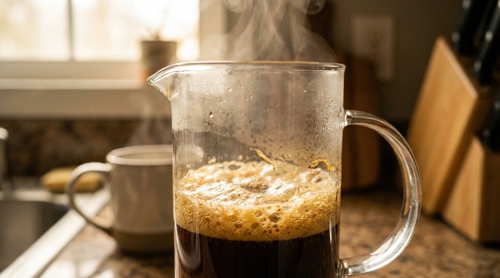 Light roast Ethiopian coffee blooming in a French press