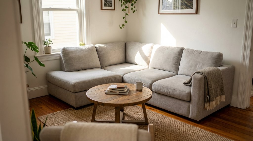 Small living room with L-shaped sectional sofa