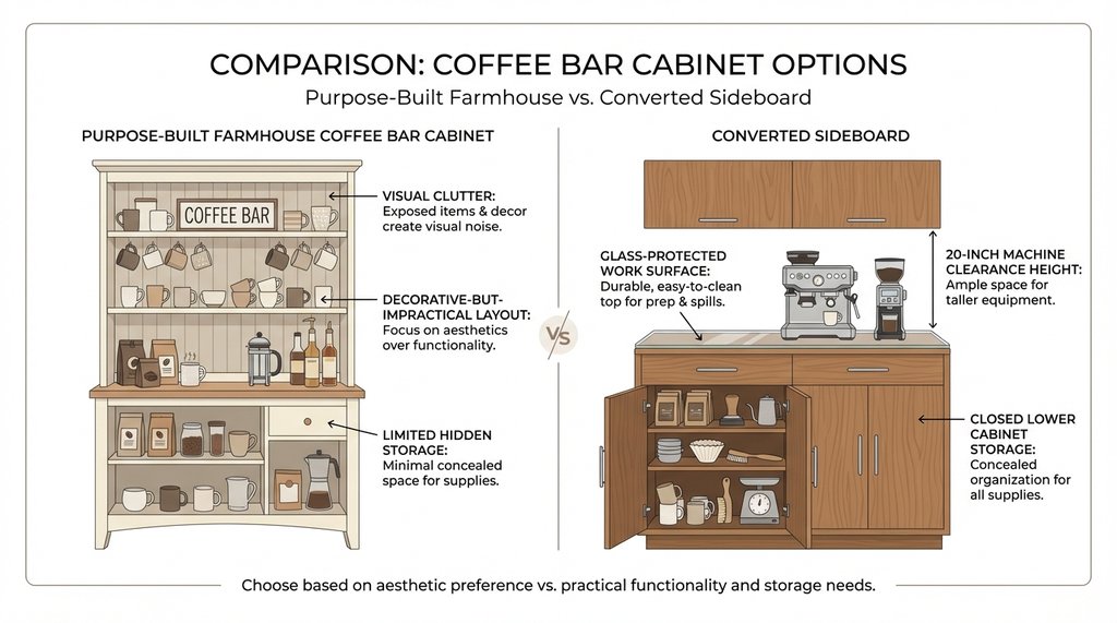 Sideboard vs purpose-built coffee cabinet comparison diagram