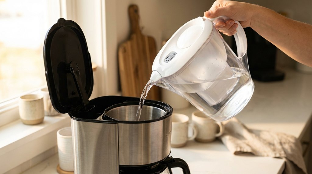 Brita filter jug filling a coffee maker reservoir