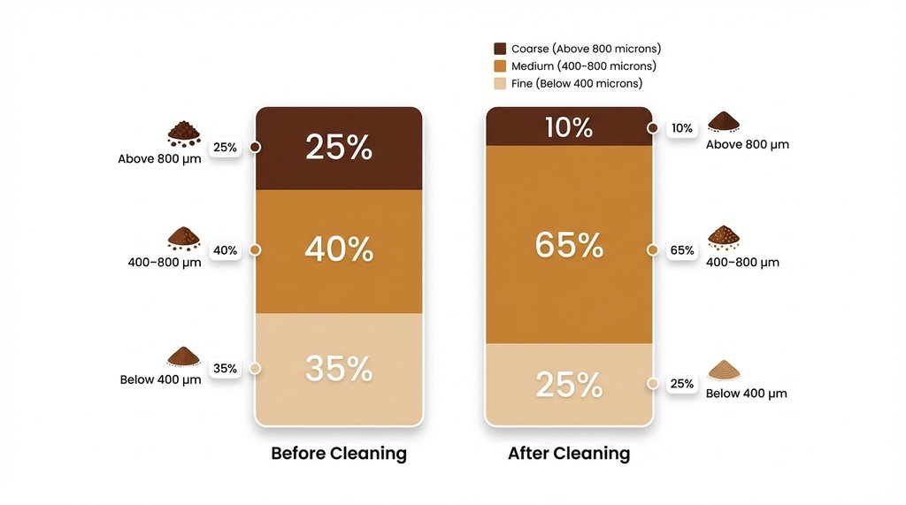 Before and after sieve analysis data comparison chart for coffee grind