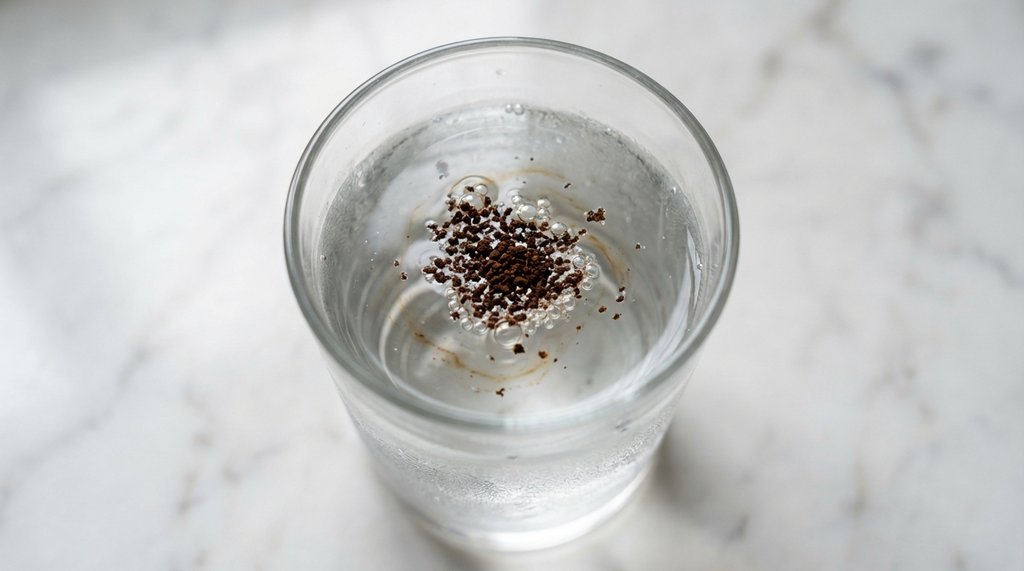 Coffee dissolution test in a glass of cold water