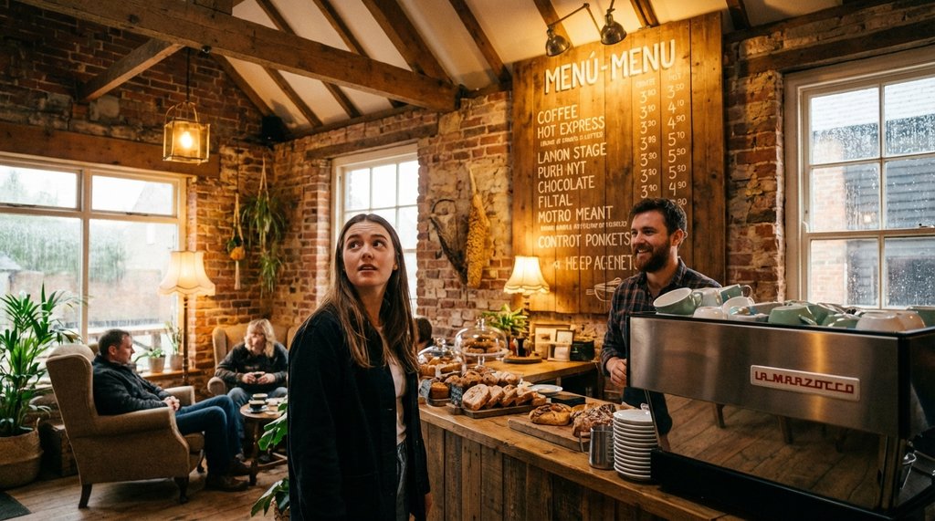 Summer Moon Coffee interior with menu board