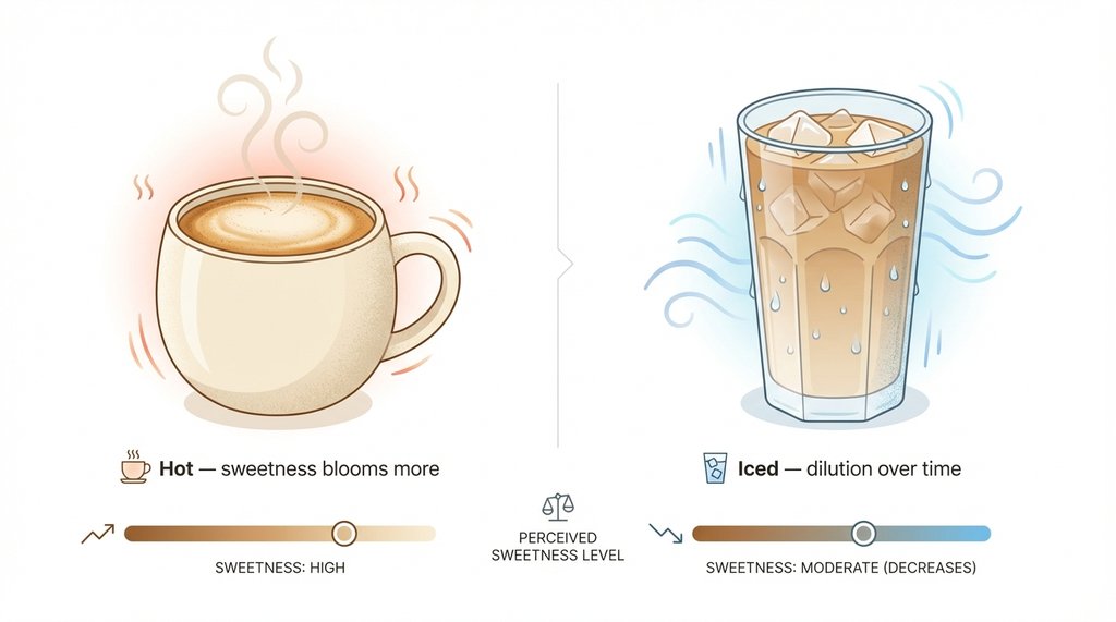 Side-by-side comparison of hot and iced Summer Moon latte