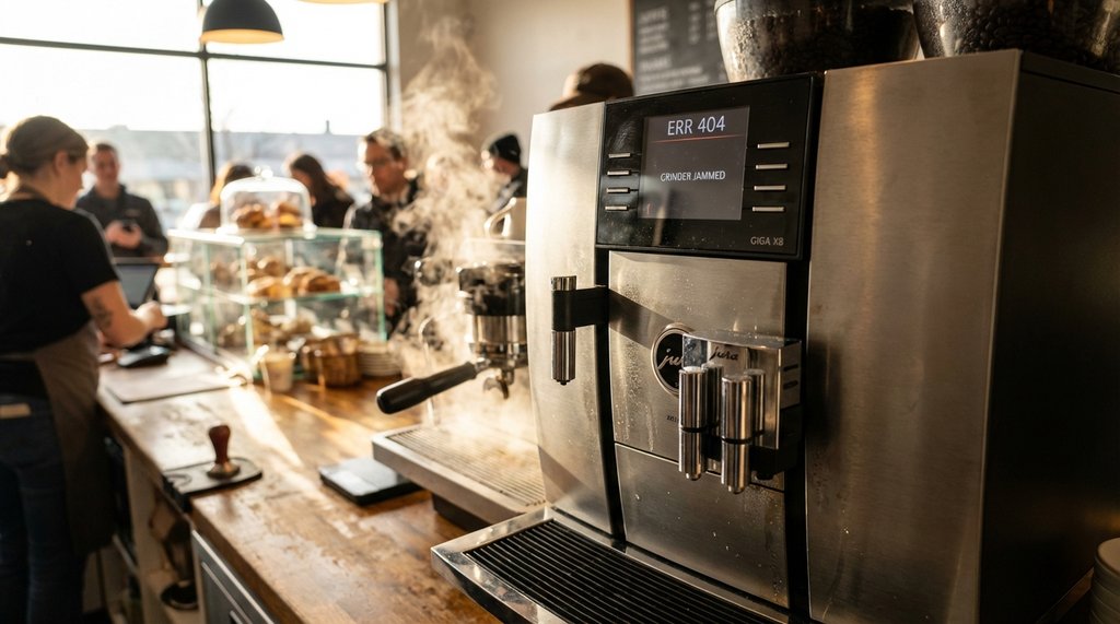 Jura Giga X8 commercial coffee machine in a busy café setting