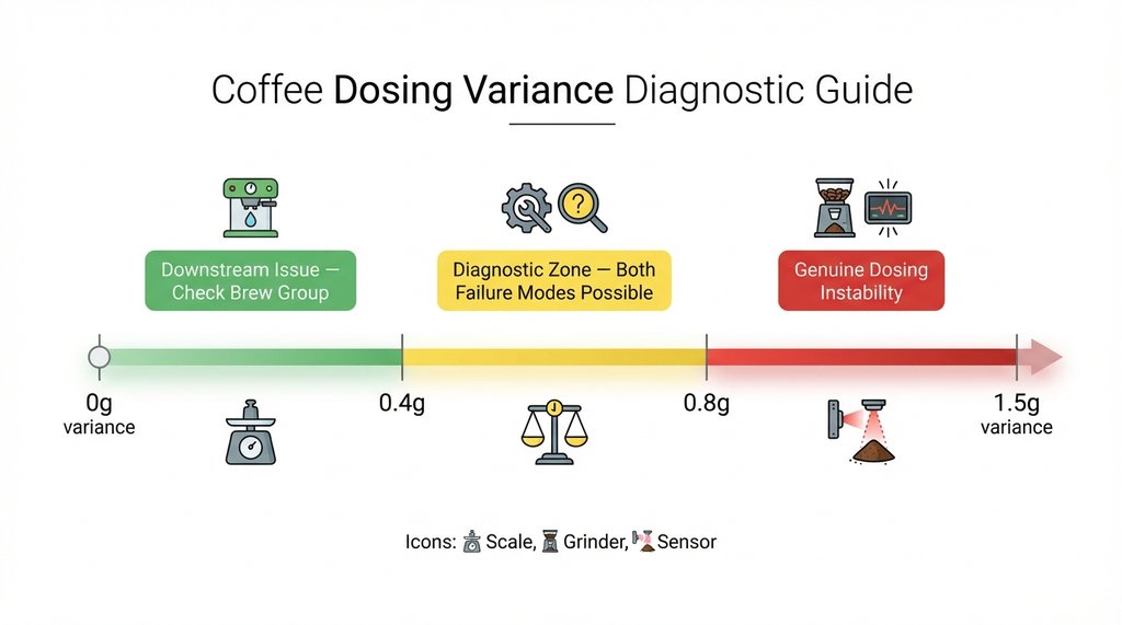 Infographic showing grind weight variance thresholds and diagnostic zones