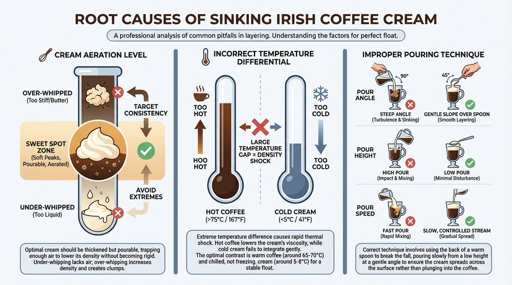 Infographic showing the three root causes of sinking cream