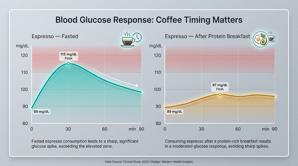 CGM data comparison chart: coffee before food vs. coffee after food glucose spike