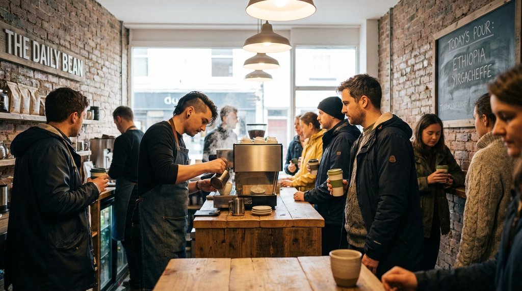 Busy morning coffee shop counter