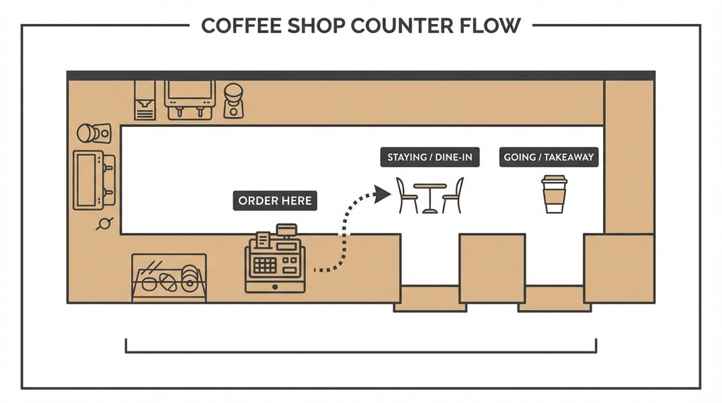 Infographic diagram of Kei coffee shop counter layout