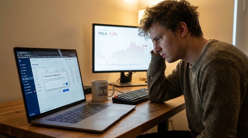 Investor frustrated at brokerage platform on laptop