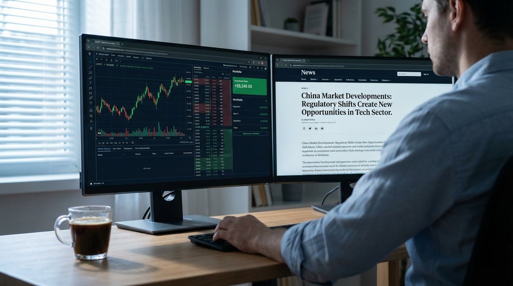 Investor monitoring OTC stock position on trading platform at desk