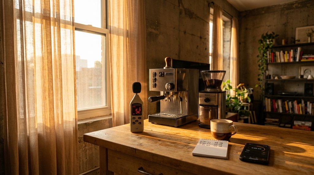 Early morning coffee setup in small apartment