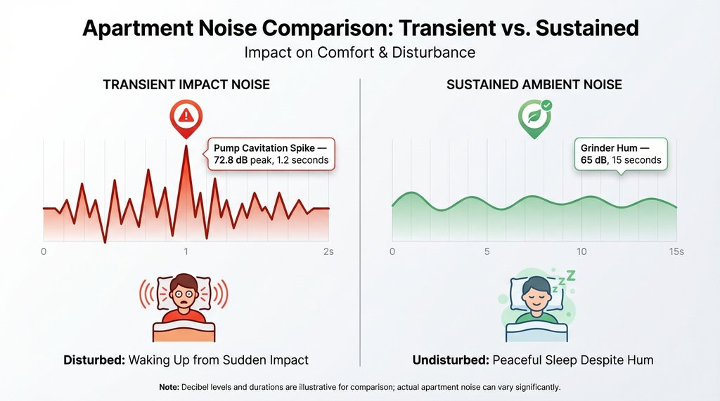 Infographic comparing transient versus sustained noise impact on sleep